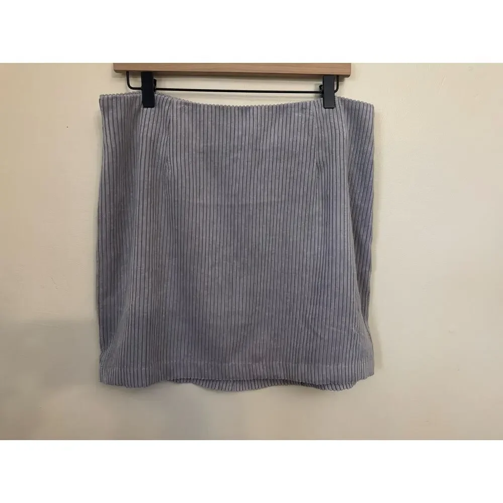 NWT Lulus High Class Corduroy Mini Skirt Gray XL Ribbed A-Line - Picture 1 of 8